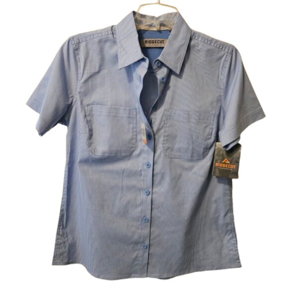 Ridgecut Women's Toughwear Blue Gingham Short-Sleeve Adventure Shirt-SMALL - Picture 3 of 10